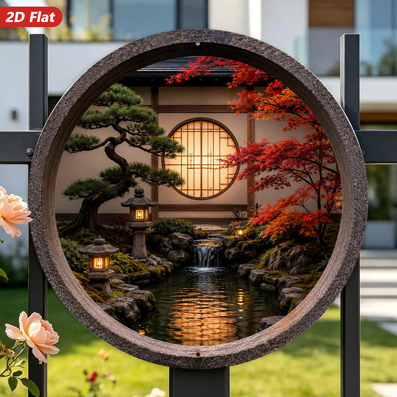Płaski obraz 2D, 1 szt. Okrągł – Bonsai Garden Art recenzja i cena